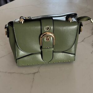Chic Olive Green Crossbody Bag with Gold Accents